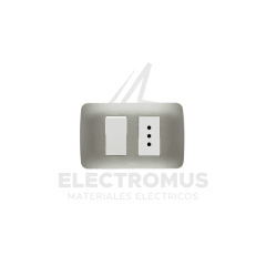 INTERRUPTOR SIMPLE 9/12 + TOMA CORRIENTE 10A PLATA LEXO