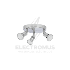 FOCO REDONDO SOBREPUESTO SPOTLIGHT CIELO O MURO 3XGU10 NÍQUEL+ ampolleta gu10 5w luz fria 6500k