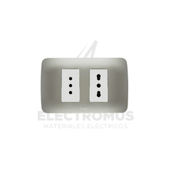 TOMA CORRIENTE DOBLE 10A + 10/16 PLATA LEXO