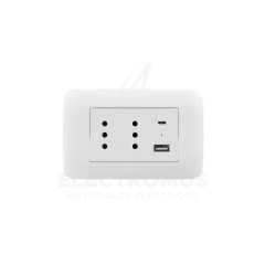 TOMA CORRIENTE DUPLEX 10A + 2 USB BLANCO