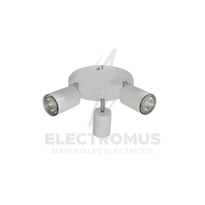 FOCO REDONDO DECO PLUS 3XGU10 COLOR BLANCO + AMPOLLETA GU10 5W LUZ FRIA 6500K1
