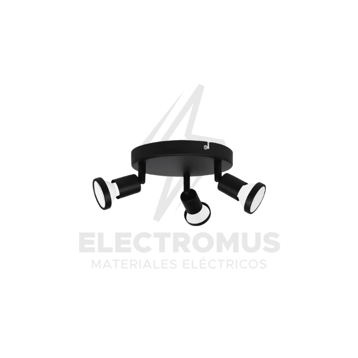FOCO REDONDO SOBREPUESTO SPOTLIGHT CIELO O MURO 3XGU10 NEGRO + ampolleta gu10 5w luz fria 6500k1