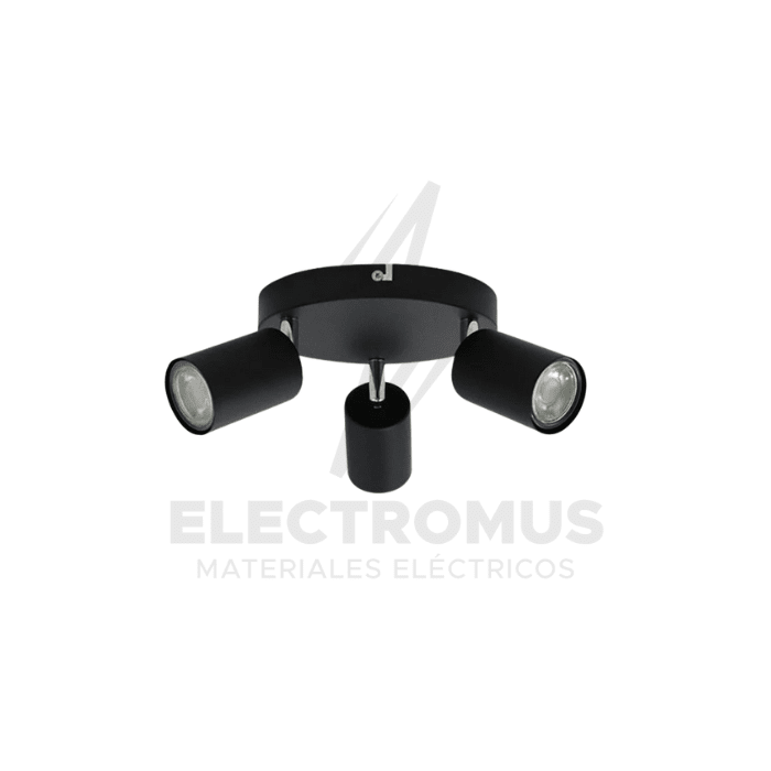 FOCO REDONDO DECO PLUS 3XGU10 COLOR NEGRO + AMPOLLETA GU10 5W LUZ FRIA 6500K1