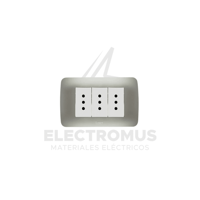 TOMA CORRIENTE TRIPLE 10A PLATA LEXO1
