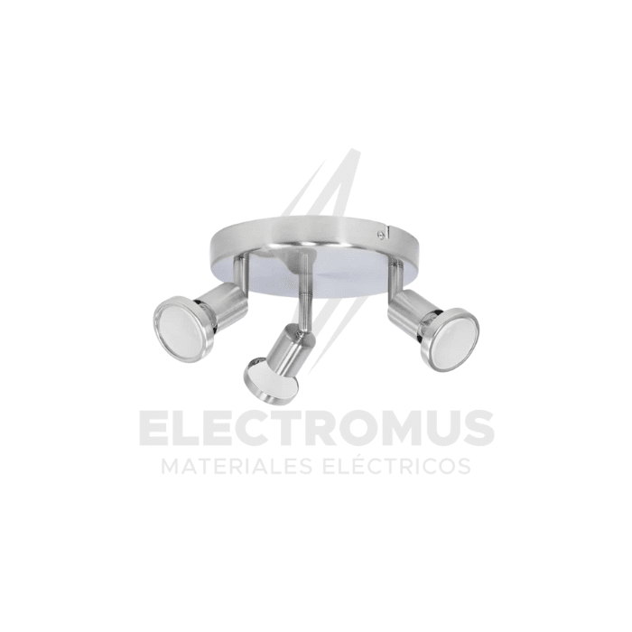 FOCO REDONDO SOBREPUESTO SPOTLIGHT CIELO O MURO 3XGU10 NÍQUEL+ ampolleta gu10 5w luz fria 6500k1