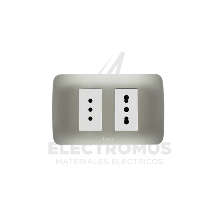 TOMA CORRIENTE DOBLE 10A + 10/16 PLATA LEXO1