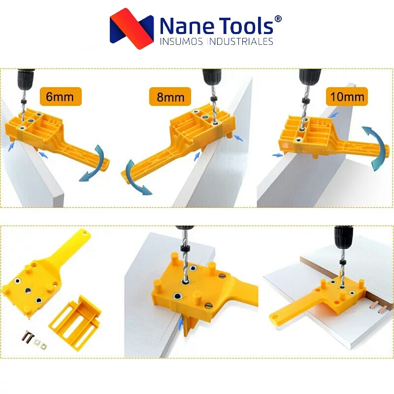 Plantilla Para Tarugo de Madera  C/Orificio de 6mm, 8mm, 10mm AMARILLO9