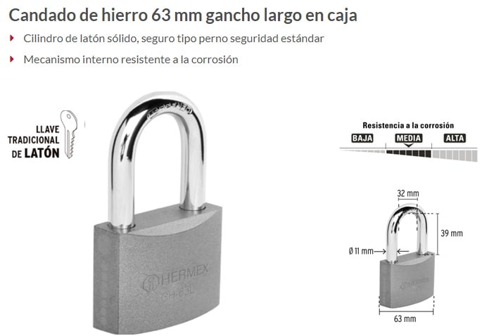 Candado de Hierro 63mm Arco Largo3