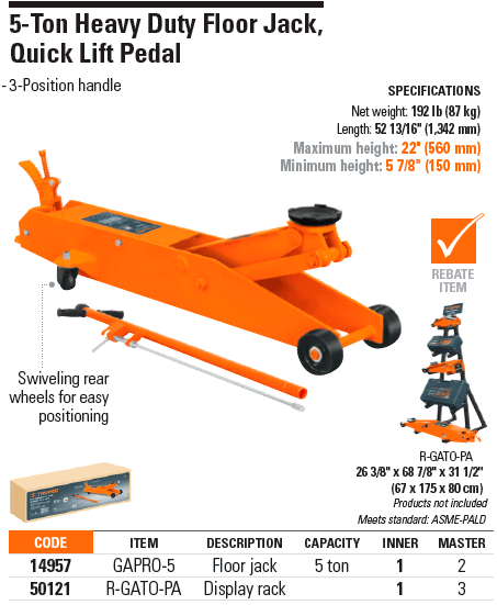 TRUPER GATA TIPO LAGARTO 5 t PROFESIONAL DE ELEVACIÓN RÁPIDA4