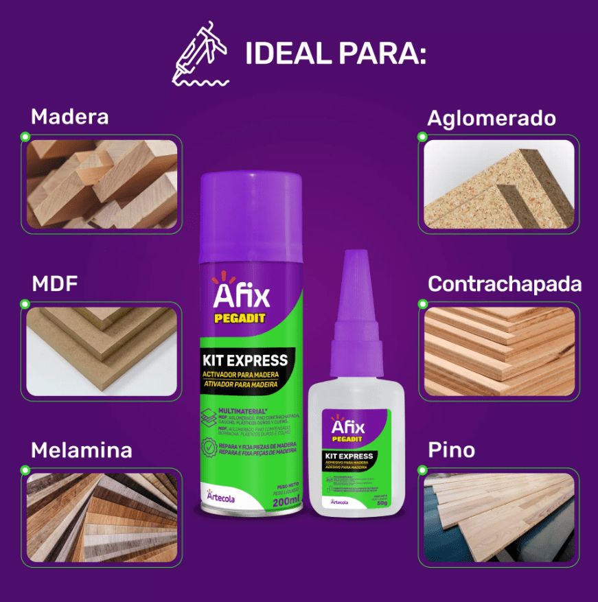 Afix Pegadit Kit MDF Express ACT 200ml + ADH 50gr2