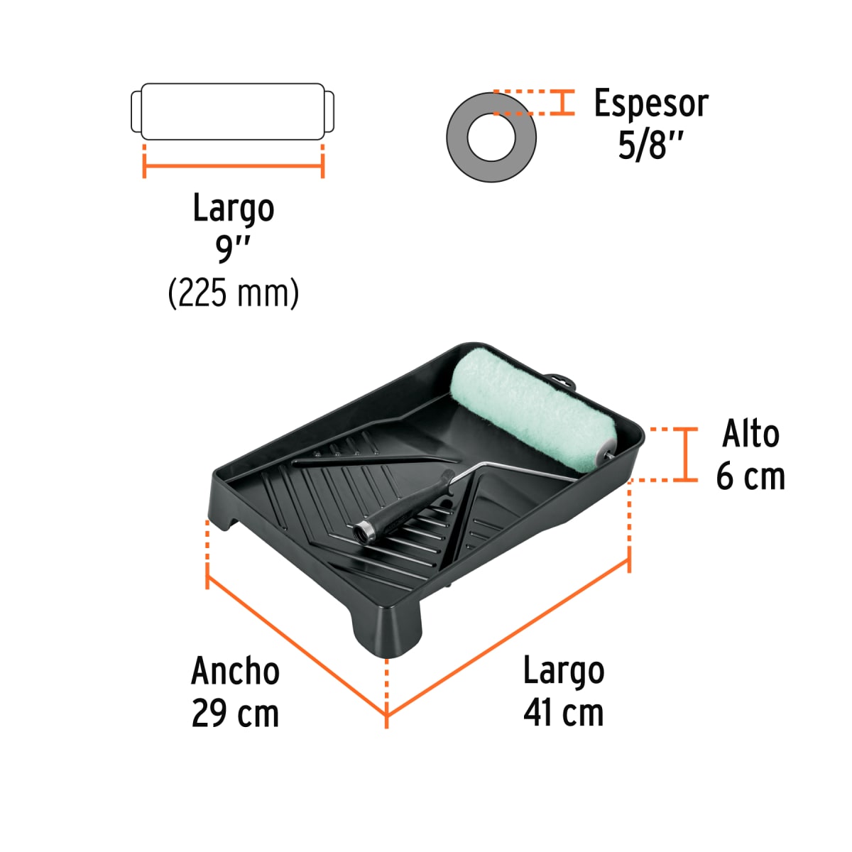 Kit de Rodillo p/Pintar (Maderal, Charola, Felpa)3
