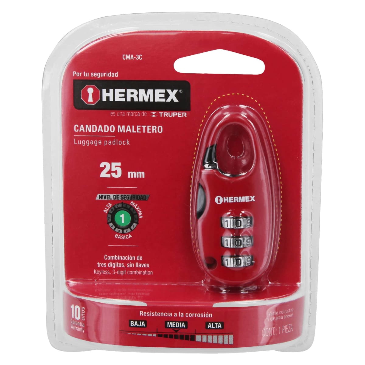 Candado Maletero de Combinaciòn 25mm Blister4