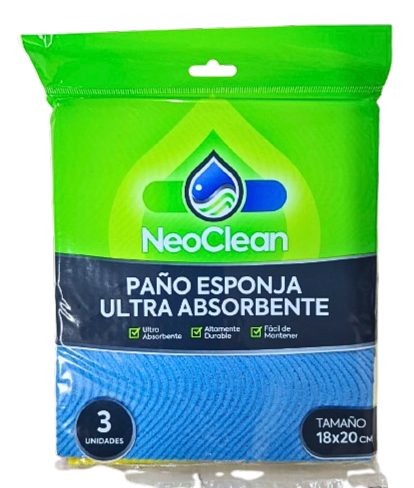 Paño esponja celulosa NeoClean ultra absorbente 3 unid1