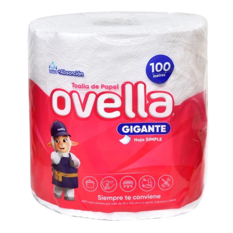 Toalla de Papel Hogar Ovella Hoja Simple 100m1