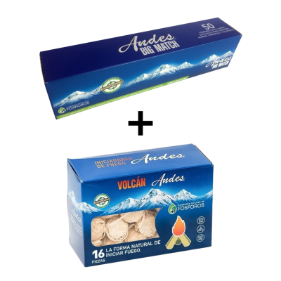 Kit de Encendido Parrillero | Iniciador Volcán + 50 Fósforos Largos Andes3