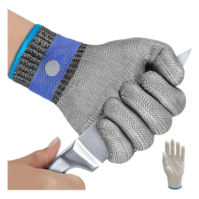 Guante Anticorte de Acero Inoxidable para Cortar Carne | Guante de Malla Metálica + Guante Interior de Nylon3
