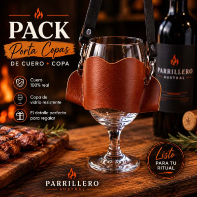 Pack Porta Copas de Cuero + Copa | Regalo Parrillero Premium | Parrillero Austral1