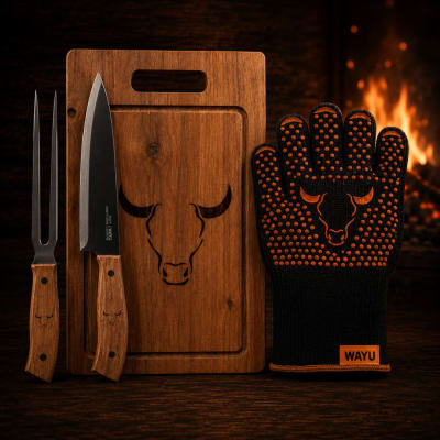 Pack Parrillero Tabla de Madera + Cuchillo + Pincho + Guante Alta Temperatura 500° | Parrillero Austral1