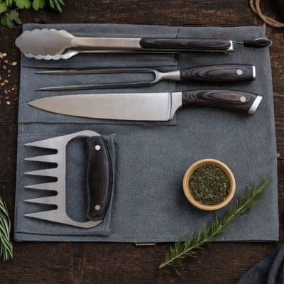 Set Parrillero con Estuche Simple Cook – Kit BBQ 4 Accesorios + Funda para Asado1