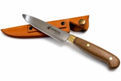 Cuchillo Parrillero Artesanal AISI 420 13 cm con Mango de Laurel y Funda de Cuero