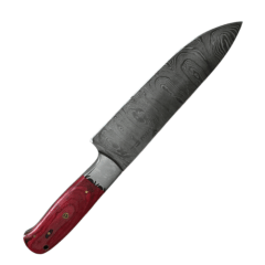 Cuchillo Chef KOYAM 20 cm Acero Damasco 512 Capas – Alta Gama y Mango Rojo