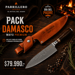 Pack Damasco Wayu Premium + Funda de Cuero Personalizada | Parrillero Austral