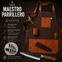PACK MAESTRO PARRILLERO — PECHERA ROYAL + CUCHILLO CURACAVÍ + IMÁN DE CUCHILLOS