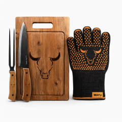 Pack Parrillero Tabla de Madera + Cuchillo + Pincho + Guante Alta Temperatura 500° | Parrillero Austral