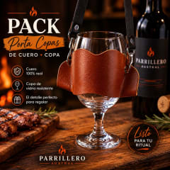 Pack Porta Copas de Cuero + Copa | Regalo Parrillero Premium | Parrillero Austral