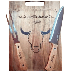 Set Parrillero Corporativo Personalizado – Tabla, Cuchillo Premium y Pincho Grabado