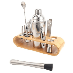 Set Coctelero 12 Piezas con Soporte de Bambú | El kit definitivo para preparar cócteles en casa