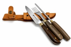 Set Parrillero Artesanal con Cuchillo, Tenedor y Chaira con Funda de Cuero – Acero Inoxidable AISI 420