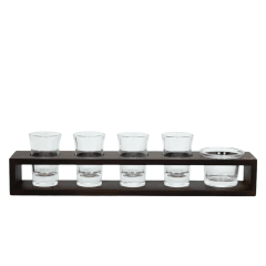 Set de 4 Vasos Shot Wayu con Bandeja de Madera y Bowl de Vidrio