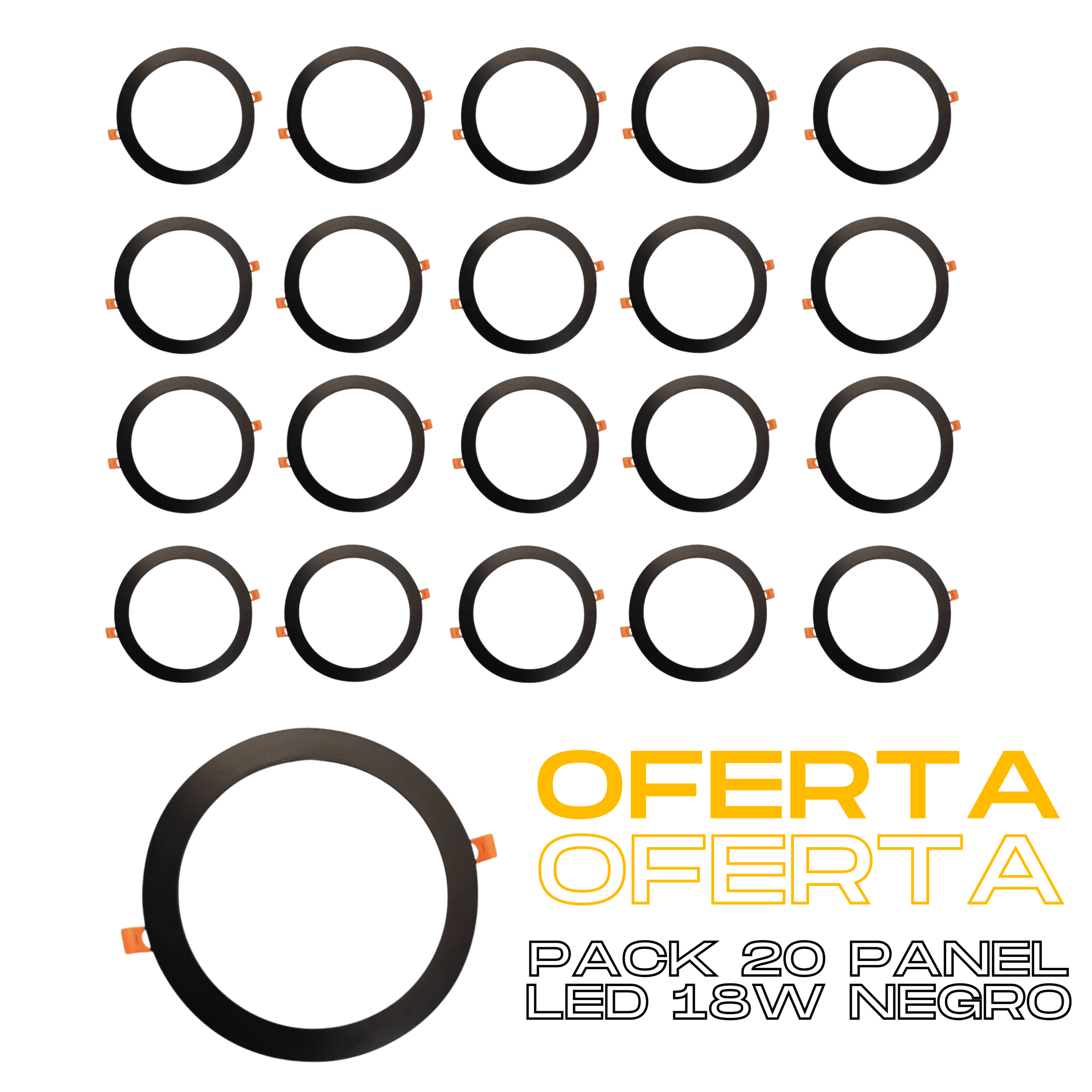 PACK x20 PANEL LED EMBUTIDO REDONDO NEGRO 18W 6500K – ILUMINACIÓN EFICIENTE Y ESTILO PROFESIONAL