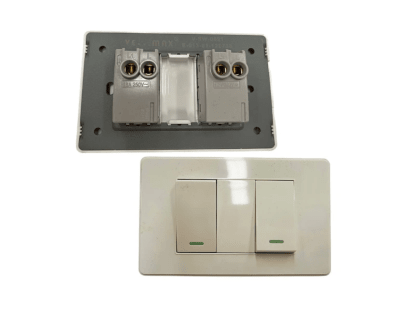 Interruptor Doble con 1 Control 16A 250V – Línea Residencial Blanco1