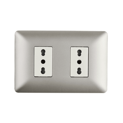 Enchufe Doble Bipaso Champagne 10A/16A 250V Café1
