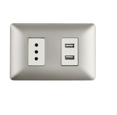 Enchufe Simple + Toma USB Stanford Champagne 10A/16A 250V1