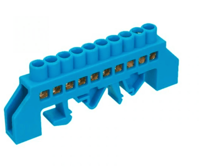 Barra Repartidora Bronce Aislada a Riel DIN (Azul / Neutro) - 10 Polos1