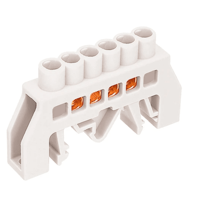 Barra Repartidora Bronce Aislada a Riel DIN (Blanca) - 06 Polos1