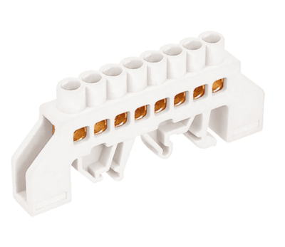 Barra Repartidora Bronce Aislada a Riel DIN (Blanca) - 08 Polos1