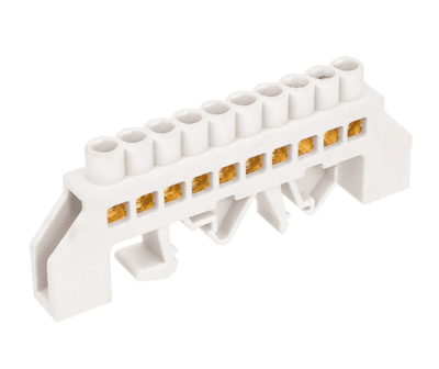 Barra Repartidora Bronce Aislada a Riel DIN (Blanca) - 10 Polos1