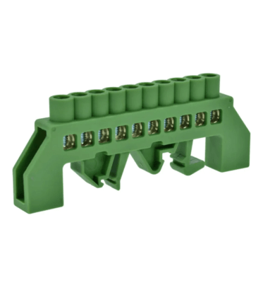 Barra Repartidora Bronce Aislada a Riel DIN (Verde / Tierra) - 10 Polos1