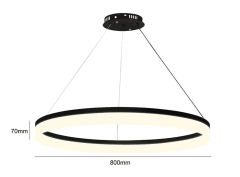Lámpara LED Colgante Redonda 800 mm Negra – 45W, Madera y Aluminio