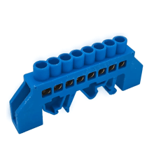 Barra Repartidora Bronce Aislada a Riel DIN (Azul / Neutro) - 08 Polos