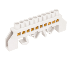 Barra Repartidora Bronce Aislada a Riel DIN (Blanca) - 10 Polos