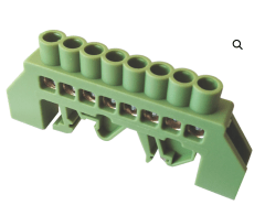 Barra Repartidora Bronce Aislada a Riel DIN (Verde / Tierra) - 08 Polos