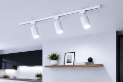 PACK RIEL BLANCO 1MT + FOCO RIEL GU10 BLANCO X 3UND + AMPOLLETA GU10 6500K X 3UND