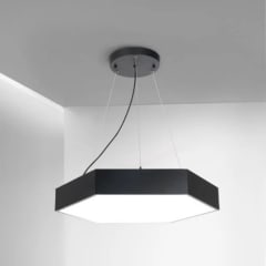 LAMPARA LED MODERNA COLGANTE 36W 600MM NEGRA 6000K MODELO HEXAGONO CERRADO SUDEEP 12 MES