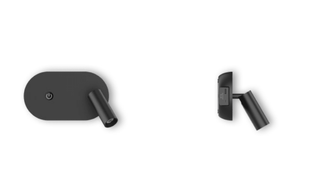 Aplique LED negro con USB y luz de lectura orientable 3W Luz cálida2