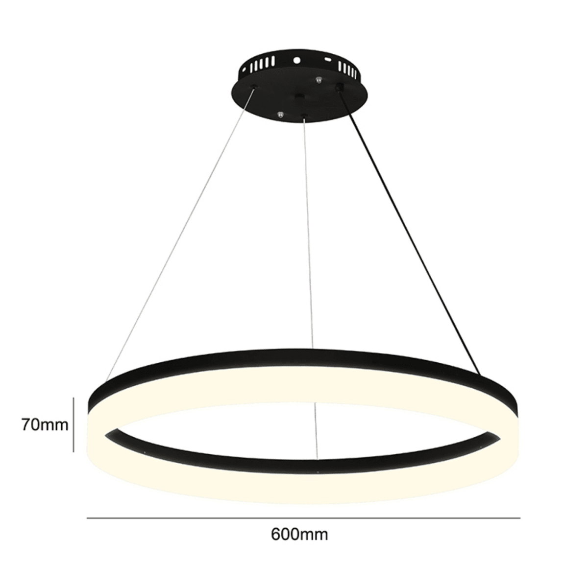 Lámpara LED Colgante Redonda 600 mm Negra – 36W Aluminio3